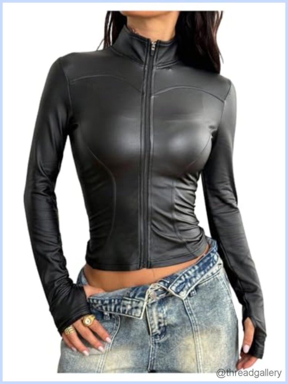 Faux Leather Cropped Motorcycle Jacket Y2K Zip Up